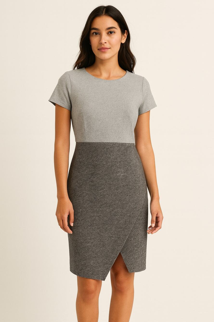 NWT LOFT Women Round Neck Speckled Tweed Sheath Dress Short Sleeve Gray Size 10